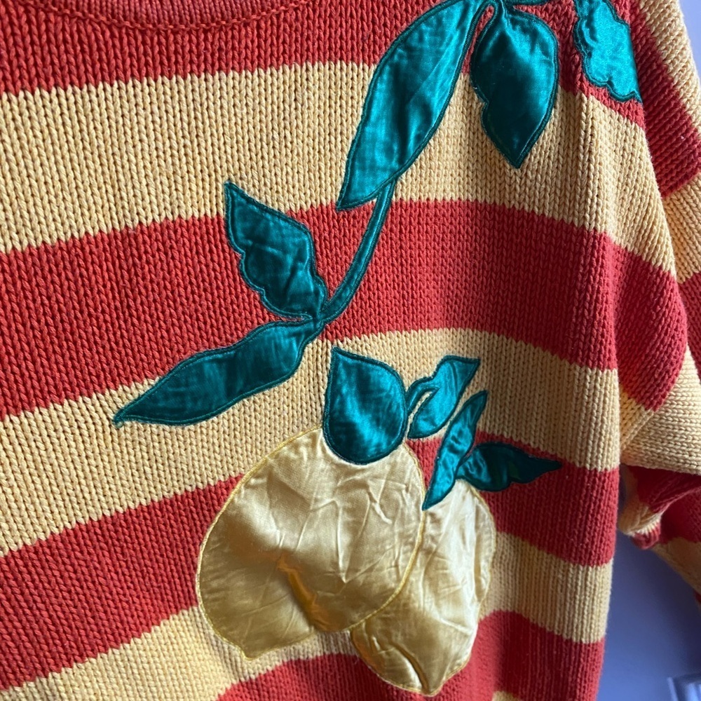 Mondi Vintage Size 38 Sweater Yellow Orange Striped Lemon Design Made In Germany - Picture 2 of 8